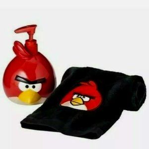 Angry Birds Bathroom Set Fingertip Towel Lotion Soap Dispenser Pump Kids Red New